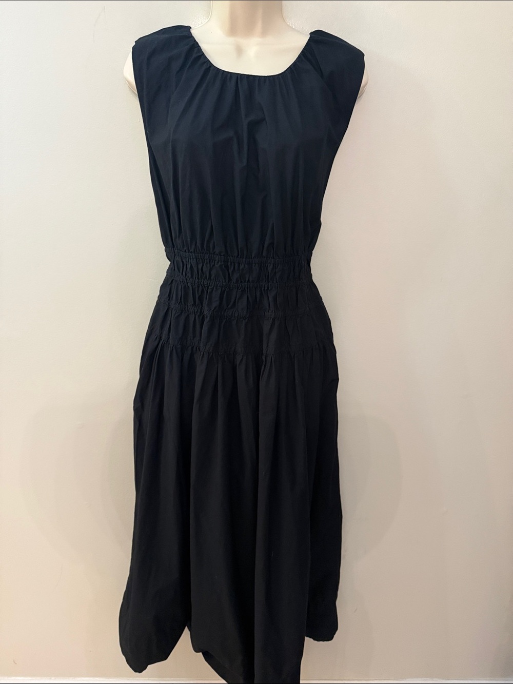 J. Crew Black Sleeveless Shirred-Waist Maxi Dress 100% Cotton - Pockets Size L